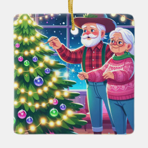 Oma und Opa dekorieren Weihnachtsbaum Keramikornament