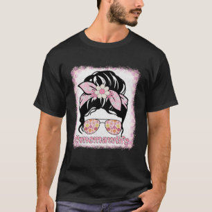 Oma unordentlicher Dutt bleicht groovy Hippie-Blum T-Shirt