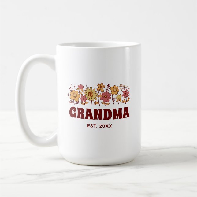 Oma Vintag Floral Groovy Blume Benutzerdefinierter Kaffeetasse (Links)