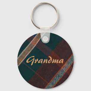 Oma Vintage Grün Braun Gelb Karierter Schlüsselanh Schlüsselanhänger