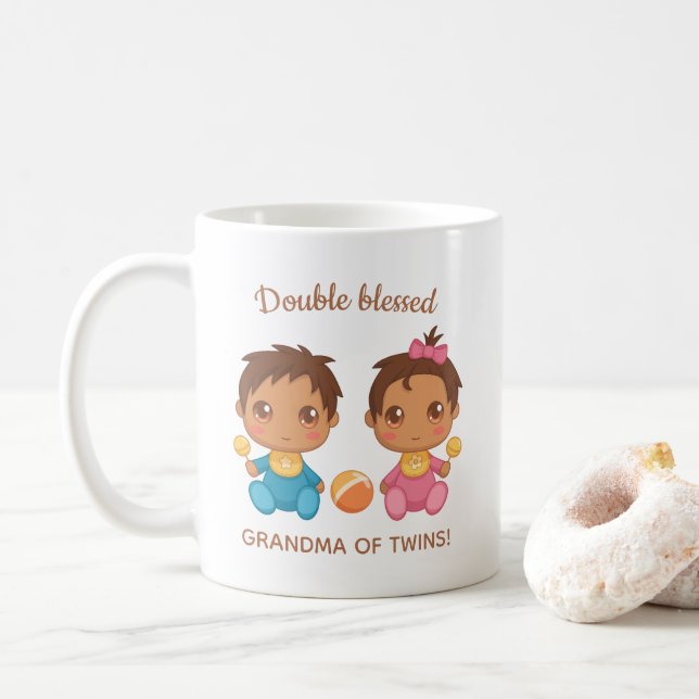 Oma von Twins Baby Boy and Girl Kaffeetasse (Mit Donut)