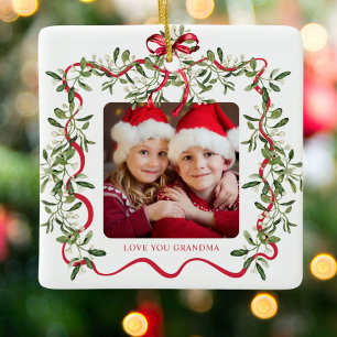Oma Wavy Rahmen Bow Greenery Foto Weihnachten Keramikornament