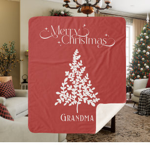 Oma Weihnachtsdecke Rot Weiß mit Namen Sherpadecke