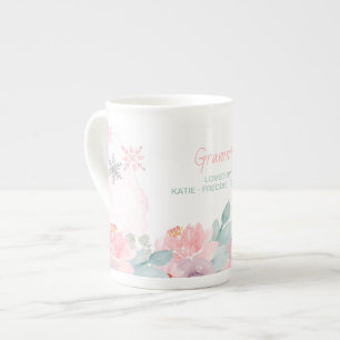 Oma Winter Wonderland Schneeflocken und Blumen Prozellantasse