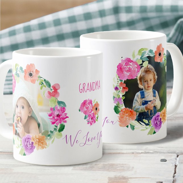 Oma Wir Liebe Sie Aquarell Blumenreath Foto Kaffeetasse (Von Creator hochgeladen)