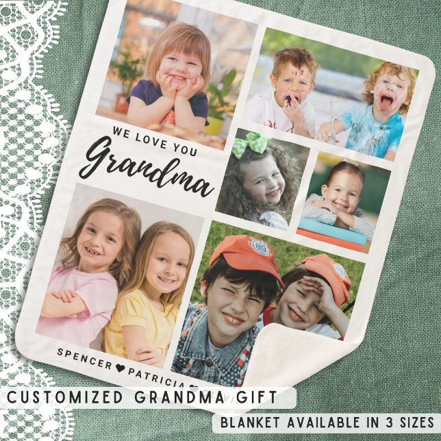 Oma Wir Liebe Sie Enkel Namen 6 Foto Sherpadecke (Grandma We Love You Grandkids Names 6 Photo Sherpa Blanket)
