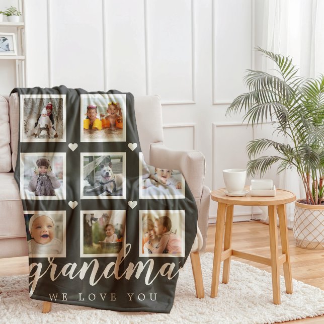 Oma wir Liebe Sie FotoCollage grau Fleecedecke (Grandma We Love You Photo Collage Gray Fleece Blanket)