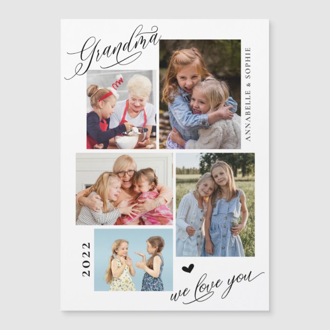 Oma wir Liebe Sie Fotocollage Typografie Magnetkarte (Vorderseite)