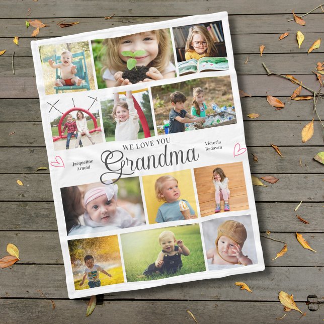 Oma Wir Liebe Sie Personalisiert Herzen Fleecedecke (Grandma custom fleece blanket with your photos and text.)