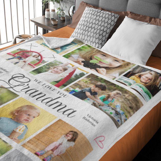 Oma Wir Liebe Sie Personalisiert Herzen Fleecedecke (Persoanlized Grandma Large fleece blanket Add your photos and text.)