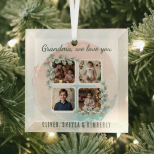 Oma, wir lieben dich 6 Foto-Collage Eukalyptus Ornament Aus Glas