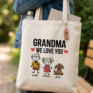 Oma wir lieben dich Kinder Illustration Familie Tragetasche