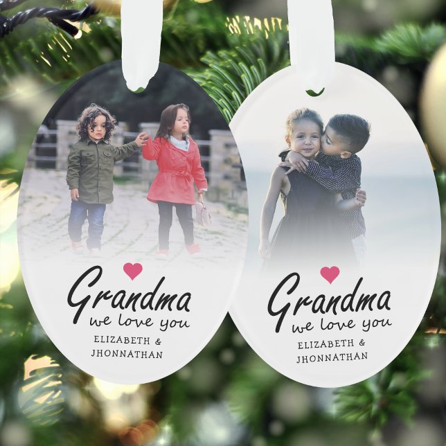 Oma, wir lieben dich Skript 2-seitige Vorlage Foto Ornament (Von Creator hochgeladen)