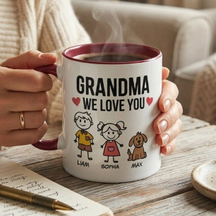 Oma, wir lieben euch Kinder Illustration Familie  Tasse