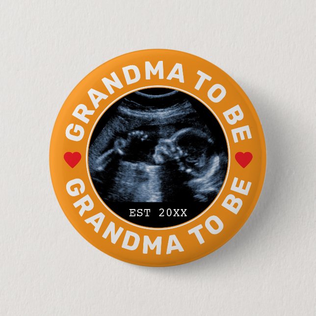 Oma wird Benutzerdefiniertes Foto-Baby-Shower-Part Button (Vorderseite)