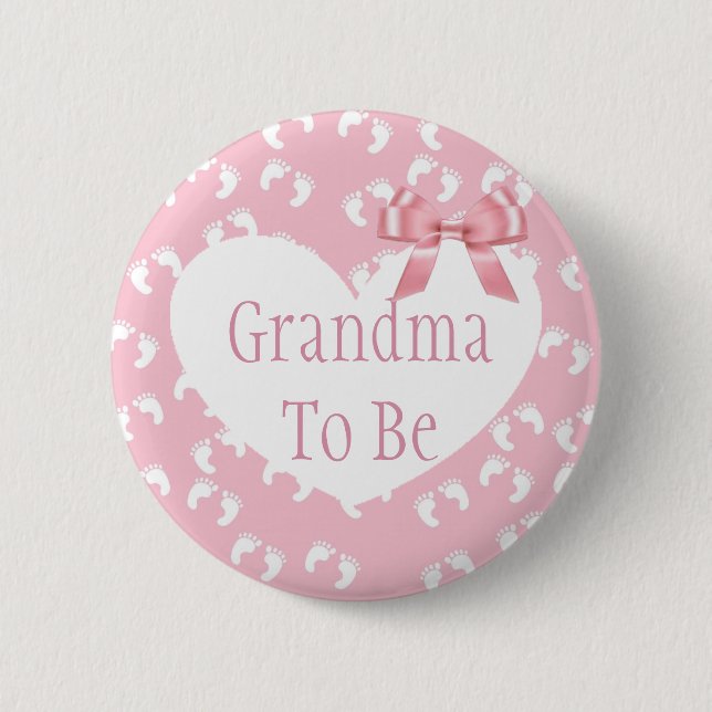Oma wird Pink Bow Baby Showknopf Button (Vorderseite)