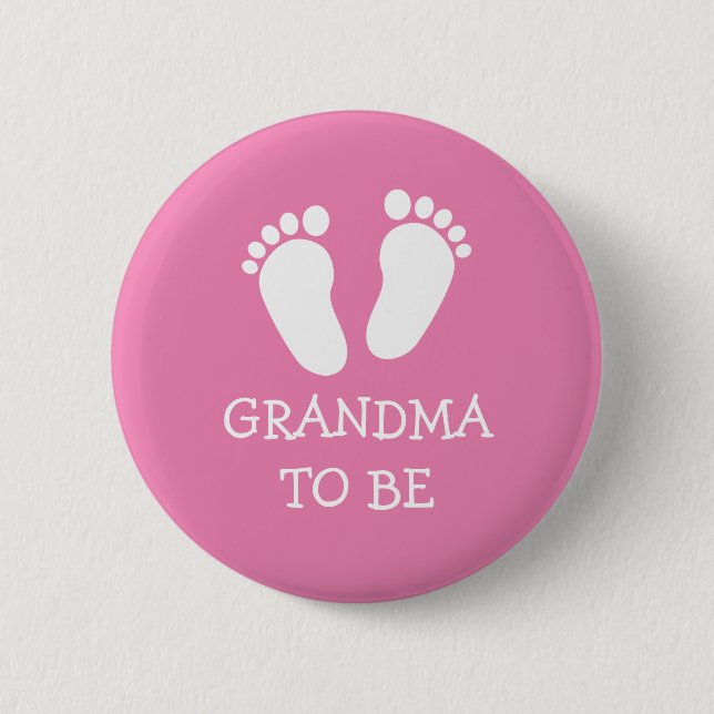 Oma wird pinke oder blaue Baby-Fußabdrücke Knöpfe Button (Vorderseite)