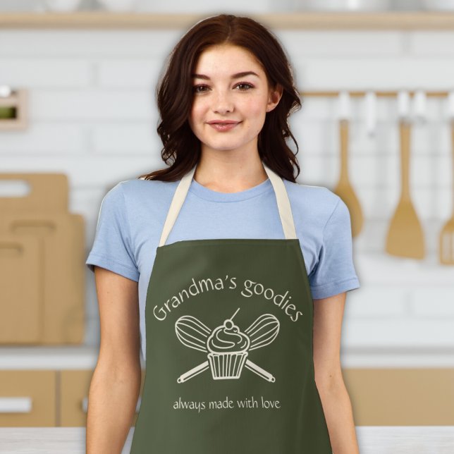 Oma Women's Geschenk Kochen Backen Schürze ("grandma's goodies" custom apron for grandma nana abuela granny cupcake and whisk green & cream gift)