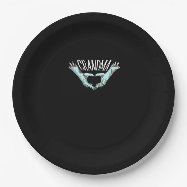 Oma Zombie Hand Herz Halloween Kostümfamilie Pappteller (Vorderseite)