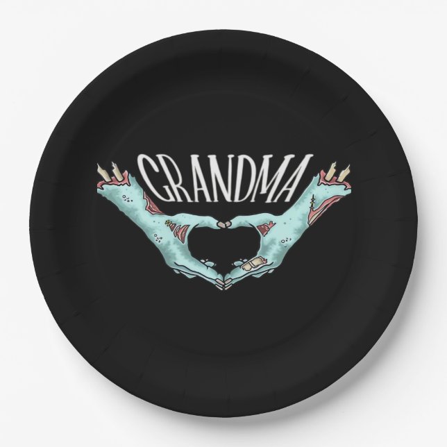 Oma Zombie Hand Herz Halloween Kostümfamilie Pappteller (Vorderseite)