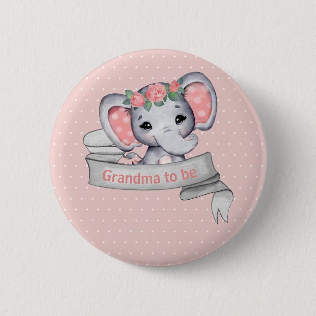 Oma zu Baby Girl Dusche Niedlich Elephant Pink Button (Vorderseite)