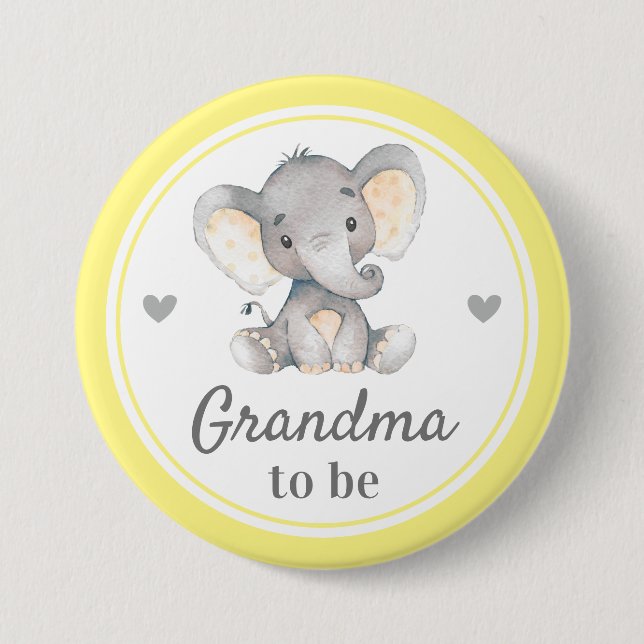 Oma zu Granny Yellow Elephant Baby Shower Button (Vorderseite)