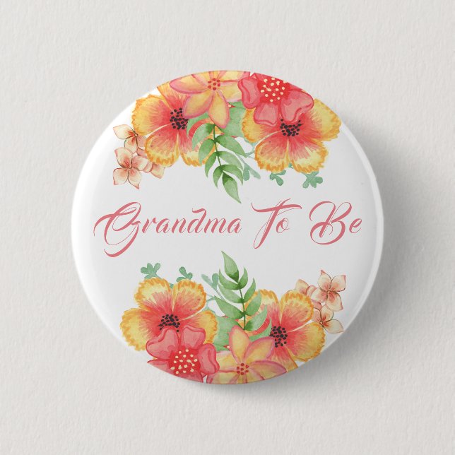 Oma zu sein Peach Orange und Coral Baby Dusche Button (Vorderseite)