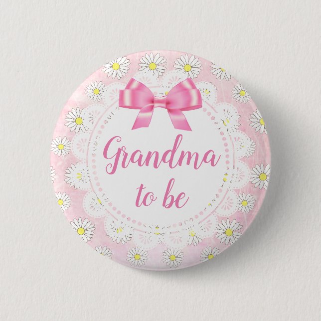 Oma zu sein Pink Daisies Baby Showknopf Button (Vorderseite)