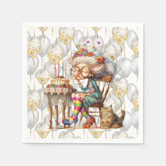 Oma zum Geburtstag mit Partyballons Serviette (Vorderseite)