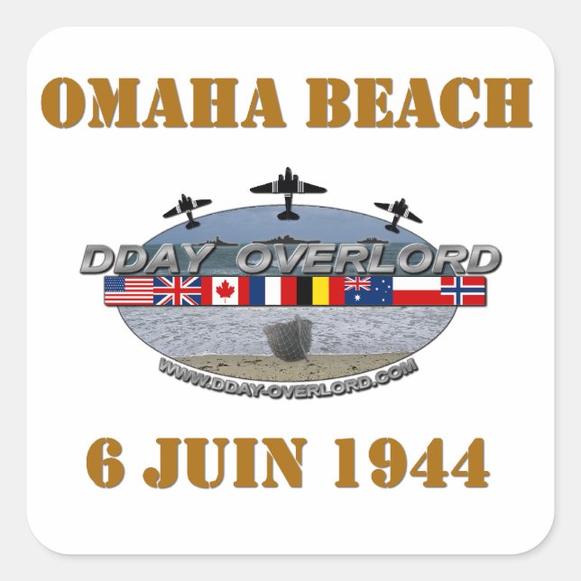 Omaha Beach 1944 Quadratischer Aufkleber (Vorderseite)