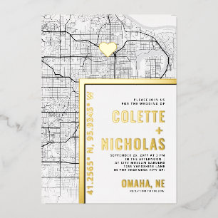 Omaha Love Locator   Stadt-Themen-Hochzeit Folieneinladung