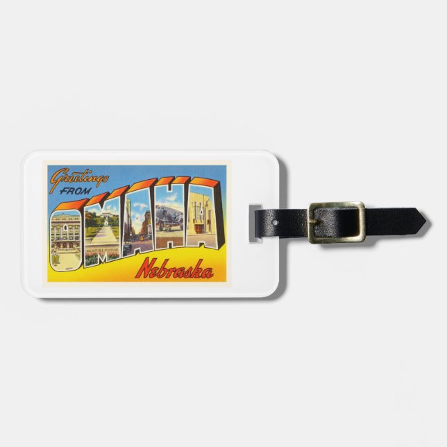 Omaha Nebraska alte Vintage Reise-Andenken Nes Gepäckanhänger (Vorderseite horizontal)