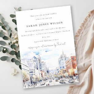 Omaha Nebraska Aquarell-Landschaft Baby Shower Einladung