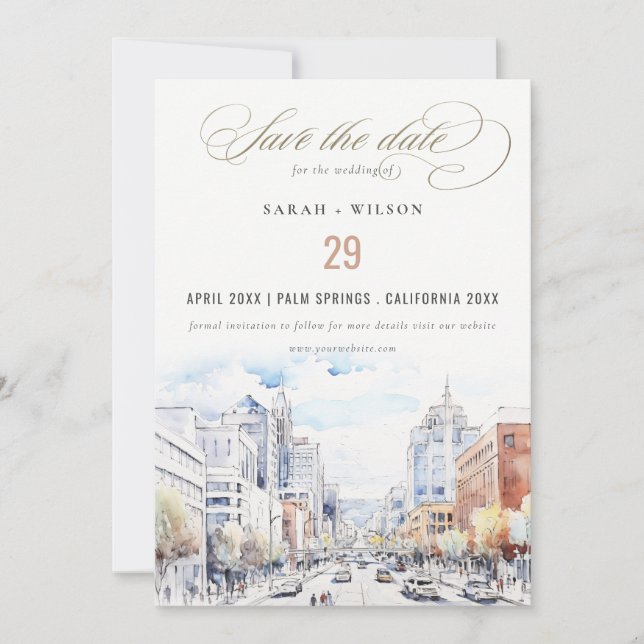 Omaha Nebraska Aquarell-Landschaft Hochzeit Save The Date (Vorderseite)