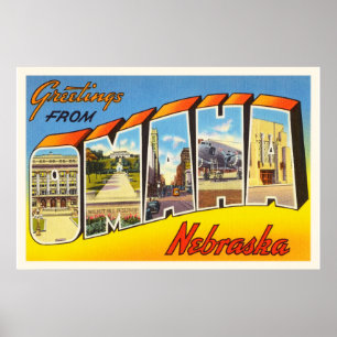 Omaha Nebraska NE Old Vintage Travel Souvenir Poster