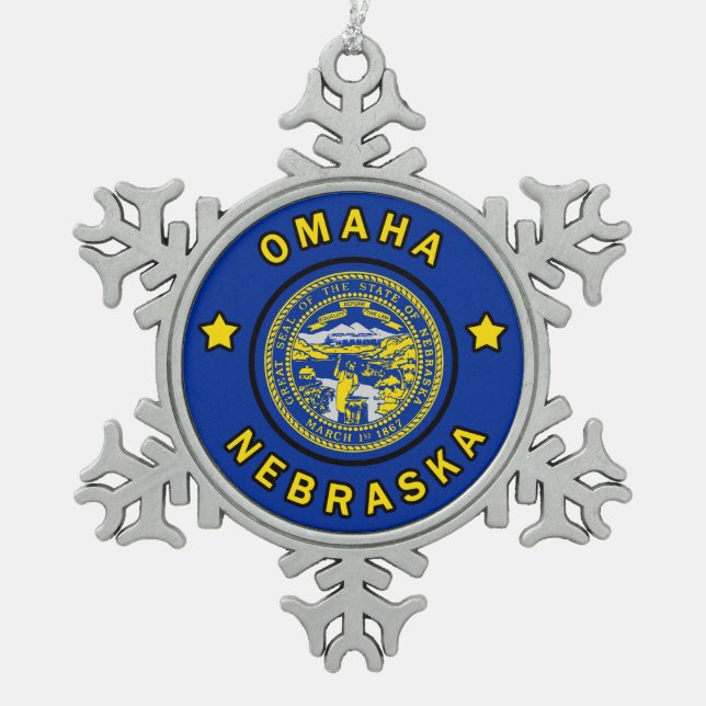Omaha Nebraska Schneeflocken Zinn-Ornament (Vorderseite)