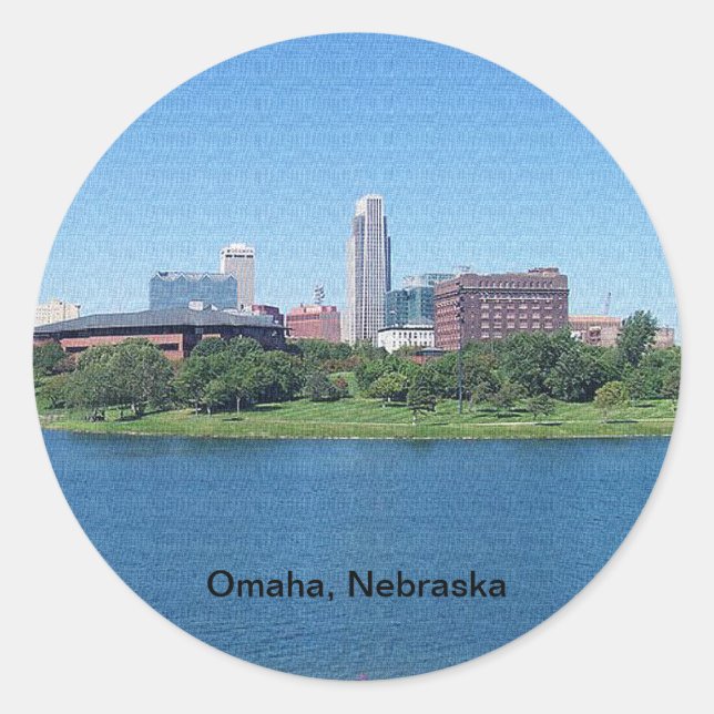 Omaha, Nebraska Skyline auf der Leinwand Runder Aufkleber (Vorderseite)