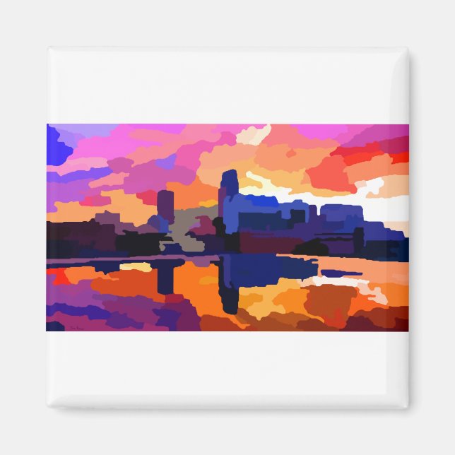 Omaha Nebraska Skyline Golden Sunset Magnet (Vorne)