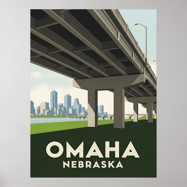 Omaha Nebraska Skyline unter einer großen Überführ Poster (Vorne)