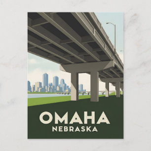 Omaha Nebraska Skyline unter einer großen Überführ Postkarte