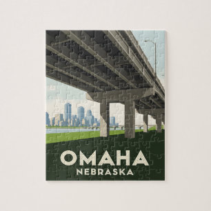 Omaha Nebraska Skyline unter einer großen Überführ Puzzle