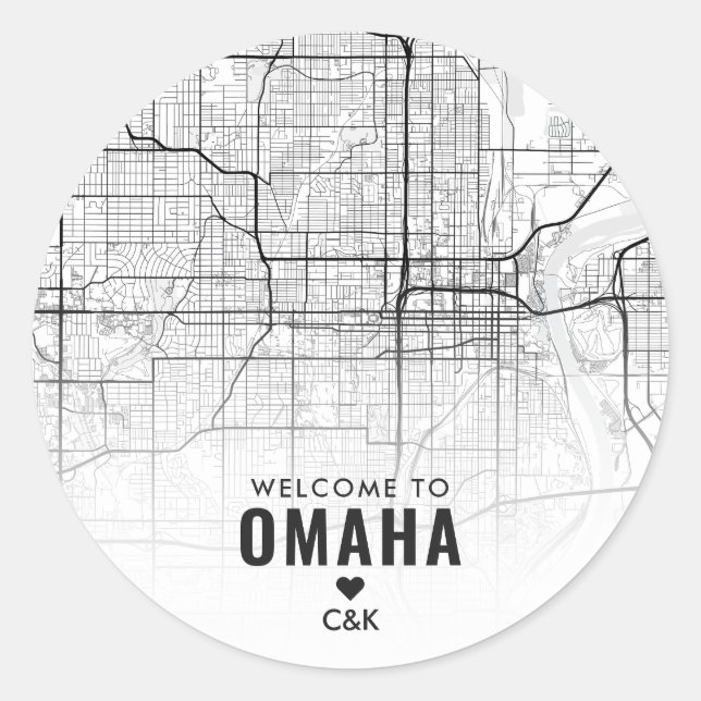 Omaha, Nebraska Stadtkarte | Begrüßung Runder Aufkleber (Vorderseite)