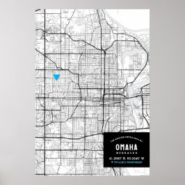 Omaha, Nebraska Stadtkarte + Ort markieren Poster