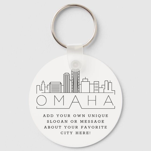 Omaha, Nebraska Stylized Skyline | Benutzerdefinie Schlüsselanhänger (Vorderseite)