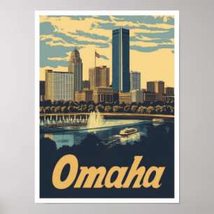 Omaha Nebraska USA Art Vintage Reise Illustration Poster