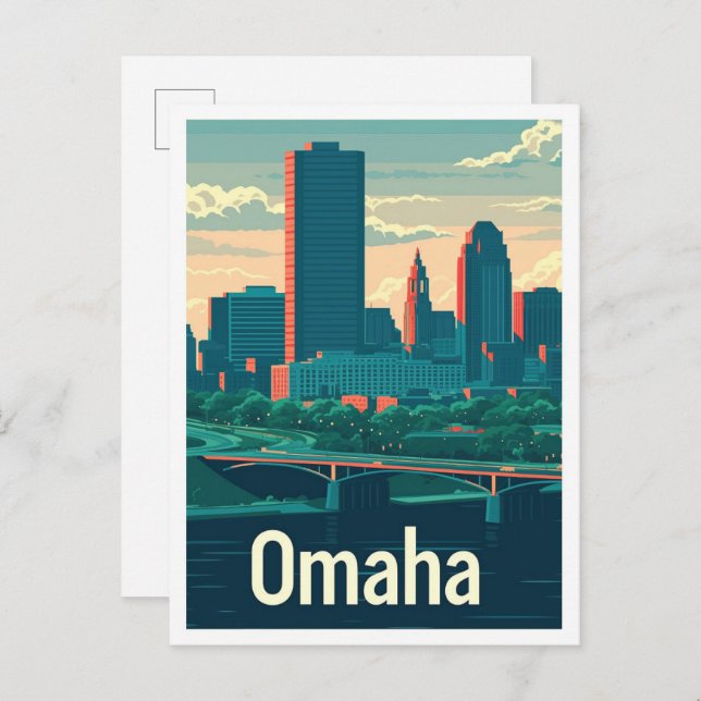 Omaha Nebraska USA Art Vintage Reise Illustration Postkarte (Vorne/Hinten)