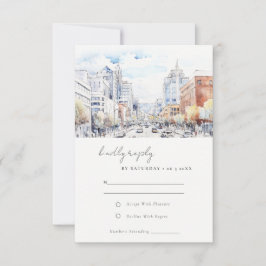 Omaha Nebraska Watercolor Landscape Wedding RSVP Karte