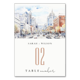 Omaha Nebraska Watercolor Landscape Wedding Tischnummer
