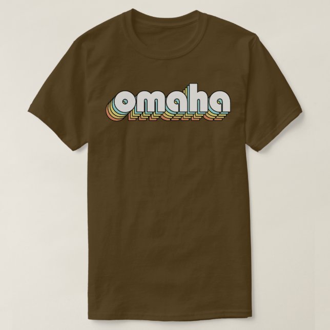 Omaha Retro Rainbow Typografie Faded Style T-Shirt (Design vorne)