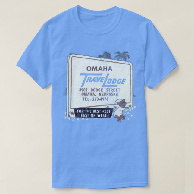 Omaha Travel Lodge Retro Mitte Jahrhundert Ästheti T-Shirt (Design vorne)